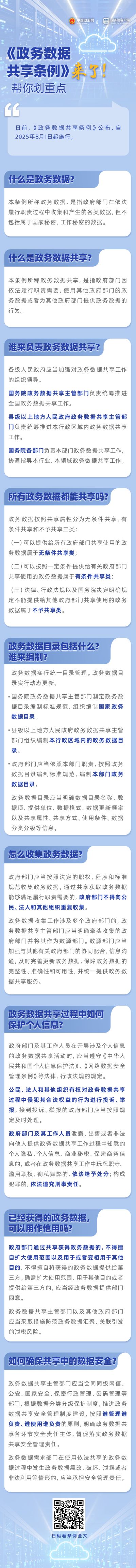 国务院公布《政务数据共享条例》，8月1日起施行
