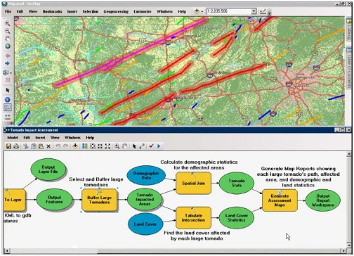 使用 ArcMap 绘制的龙卷风影响模型